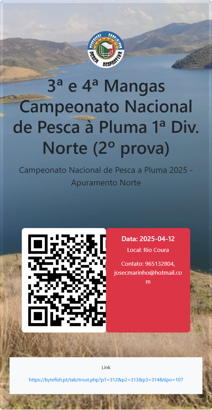3ª e 4ª Mangas Campeonato Nacional de Pesca à Pluma 1ª Div. Norte (2º prova)