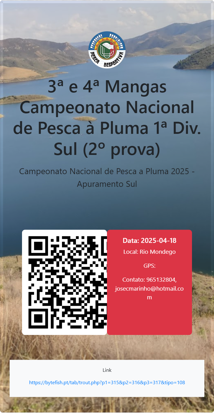 3ª e 4ª Mangas Campeonato Nacional de Pesca à Pluma 1ª Div. Sul (2º prova)