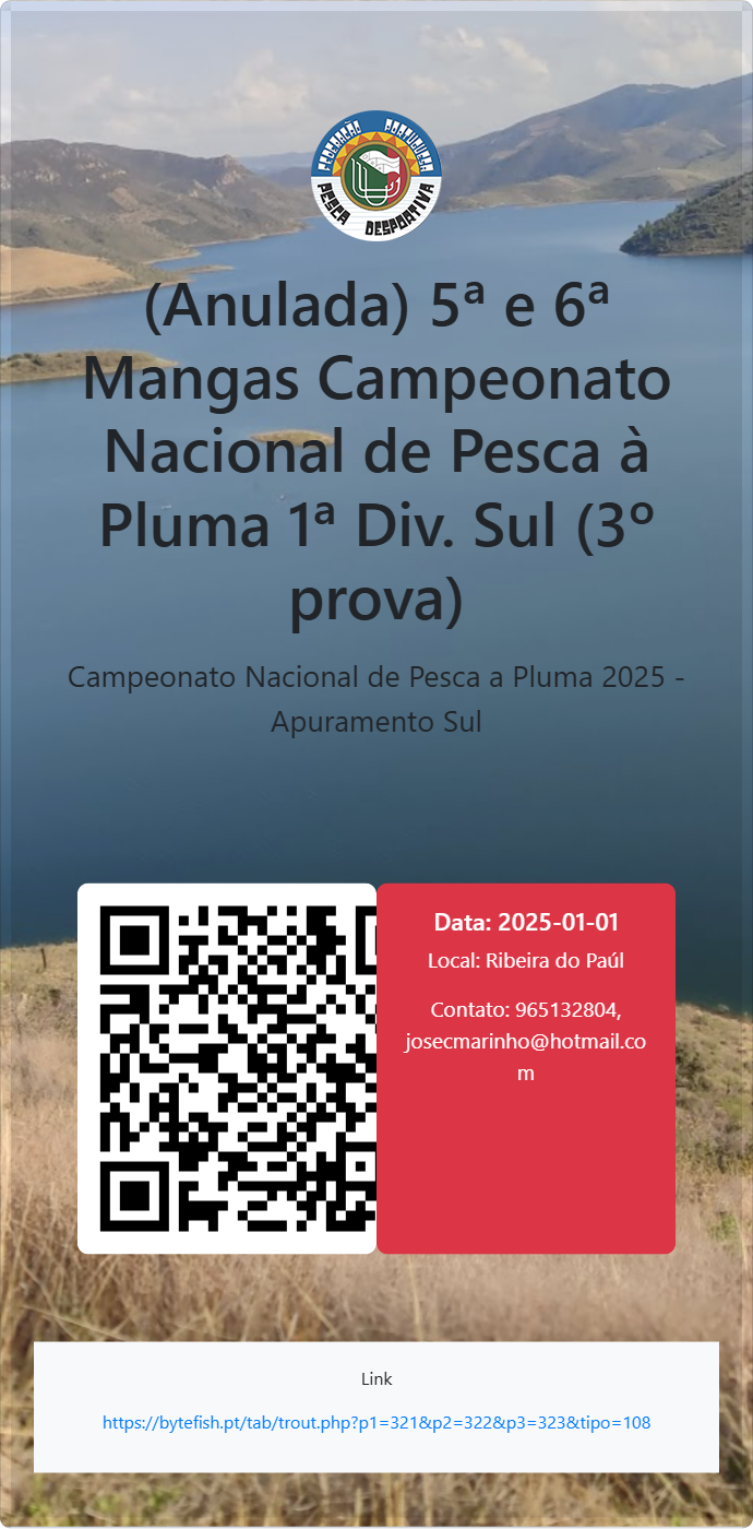 5ª e 6ª Mangas Campeonato Nacional de Pesca à Pluma 1ª Div. Sul (3º prova)