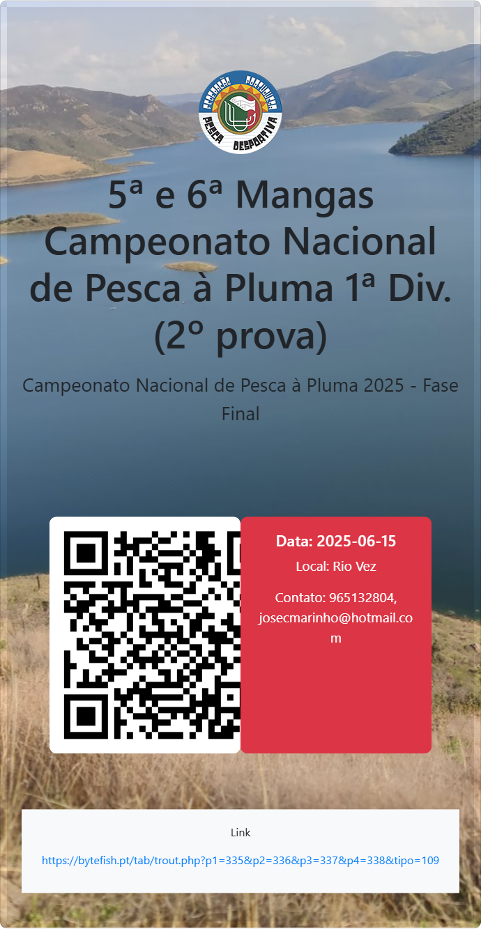 5ª e 6ª Mangas Campeonato Nacional de Pesca à Pluma 1ª Div. (2º prova)